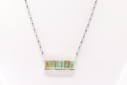 Native America Navajo Sterling Silver Turquoise Inlay Necklace By Steve Francisco.