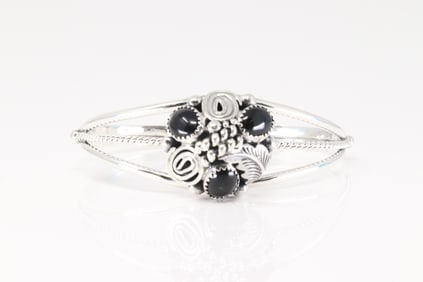 Native America Navajo Sterling Silver Black Onyx Bracelet Cuff By Phyllis A.Smith.