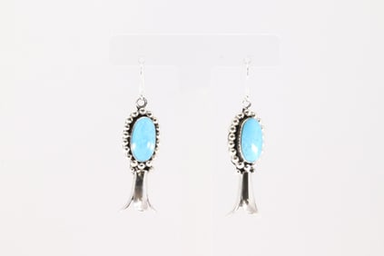 Native America Navajo Sterling Silver Turquoise Dangling Earring's By Charlene Yazzie.