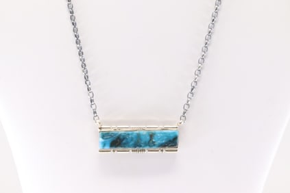 Native America Navajo Sterling Silver Kingman Turquoise Necklace By Steve Francisco.