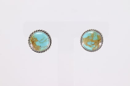 Native America Navajo Sterling Silver Kingman Turquoise Post Earring's By Freda Martinez.