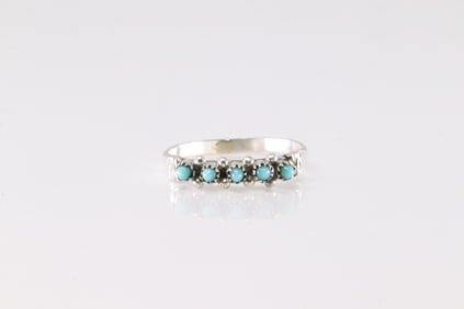 Native America Zuni Sterling Silver Turquoise Ring By Stephene Haloo.