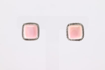 Native America Navajo Sterling Silver Pink Conch Shell Post Earring's By Trish Largo.
