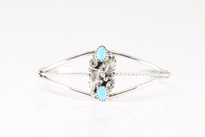 Native America Navajo Sterling Silver Turquoise Bracelet Cuff By Harris Largo.