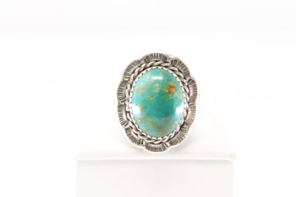 Native America Navajo Sterling Silver Turquoise Ring By F.