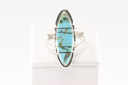 Native America Navajo Sterling Silver Turquoise Inlay Ring By B.E.