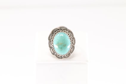 Native America Navajo Sterling Silver Turquoise Ring By F.