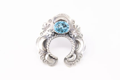 Native America Navajo Sterling Silver Turquoise Naja Ring By T.Yazzie.