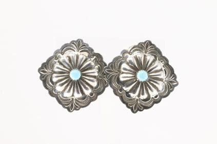 Native America Navajo Sterling Silver Kingman Turquoise Post Earring's By Genevive Blackg.