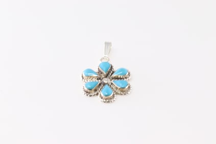 Native America Zuni Sterling Silver Turquoise Pendant By Gina Docedo.