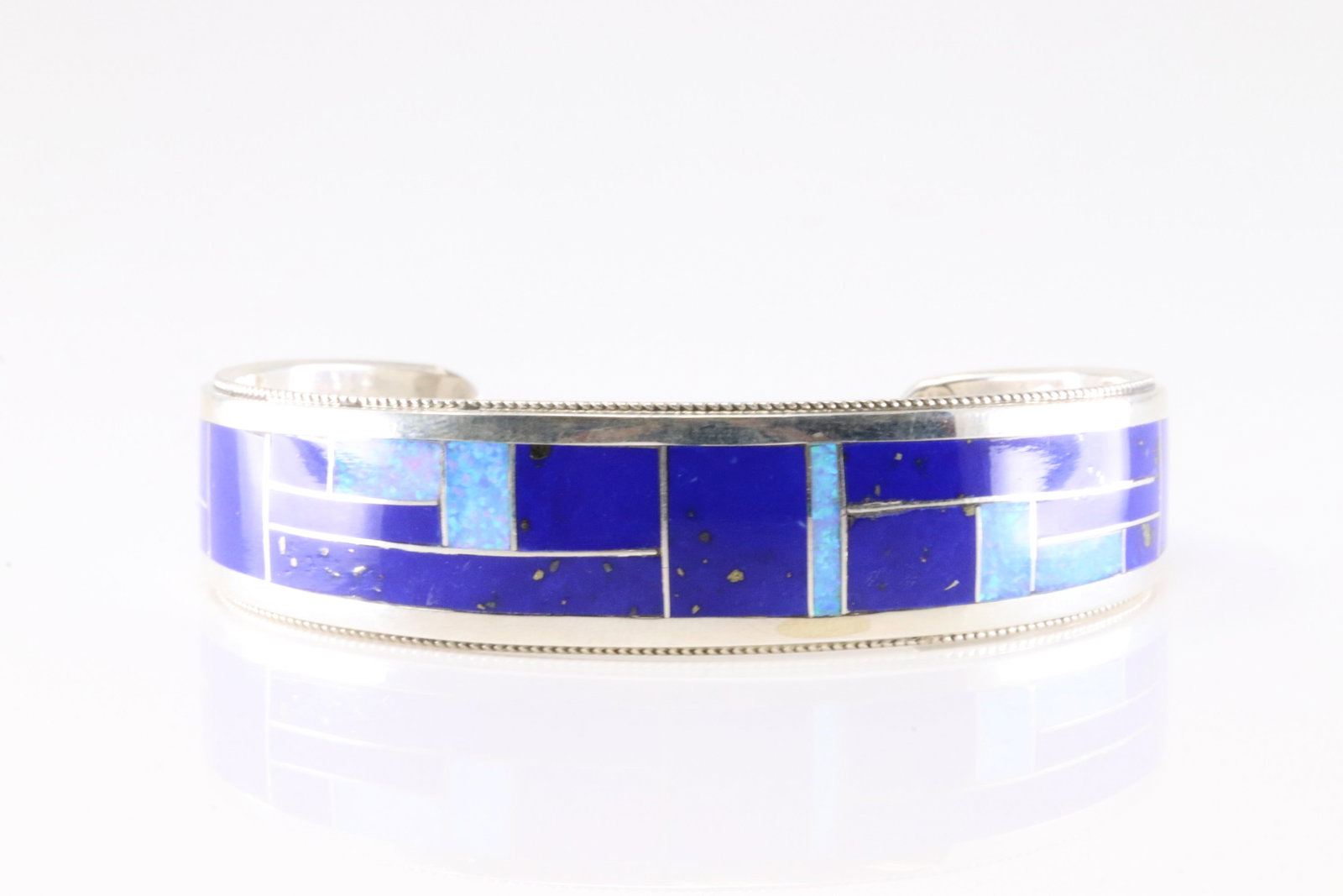 Native America Zuni Sterling Silver Lapis & Blue Opal Bracelet Cuff By R.G.B. (1 of 4)