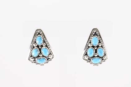 Native America Navajo Sterling Silver Kingman Turquoise Post Earring's By Melvin Chee.