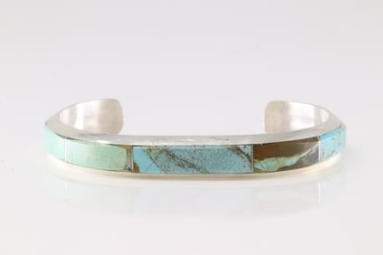 Native American Navajo Sterling Silver Number 8 Turquoise Bracelet Cuff By Brandon Etcitty.