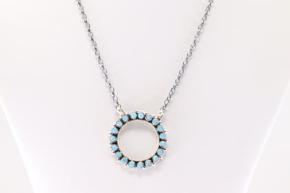 Native America Navajo Sterling Silver Turquoise Necklace By P.C.
