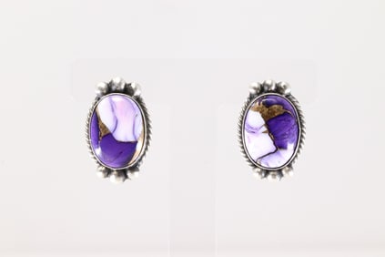 Native America Navajo Sterling Silver Lavendar Dahlia Post Earring's By Elouise Kee.
