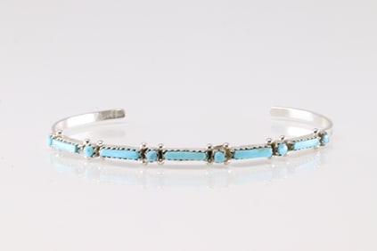Native America Zuni Sterling Silver Turquoise Bracelet Cuff By J.W.