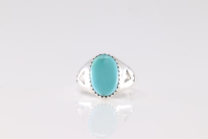 Native America Navajo Sterling Silver Turquoise Ring By M.L.