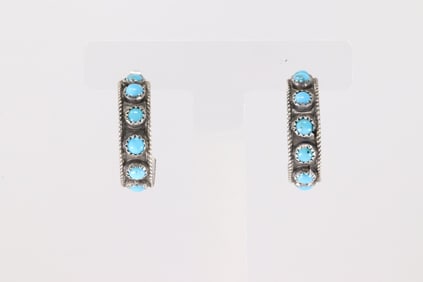 Native America Navajo Sterling Silver Turquoise Hoop Earring's By Falencia Yazzie.