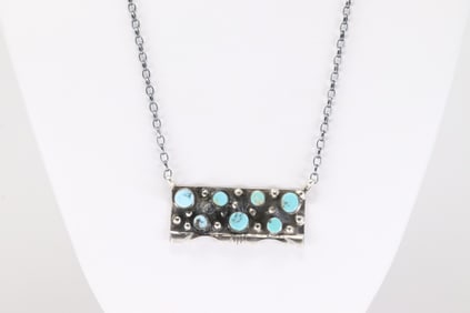 Native America Navajo Sterling Silver Kingman Turquoise Necklace By Steve Francisco.