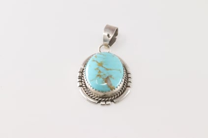 Native America Navajo Sterling Silver Kingman Turquoise Pendant By F.