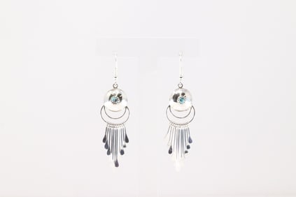Native America Navajo Sterling Silver Kingman Turquoise Dangling Earring's By Delmar Armstron.