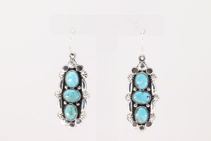 Native America Navajo Sterling Silver Turquoise Dangling Earring's By Emerson Delgarito.