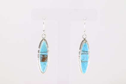 Native America Navajo Sterling Silver Kingman Turquoise Dangling Earring's By Brandon Etcity.