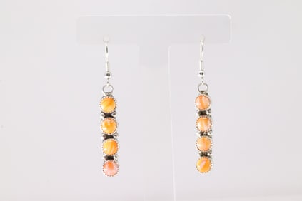 Native America Navajo Sterling Silver Spiny Oyster Dangling Earring's By Maxine Ramirez.