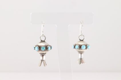 Native America Navajo Sterling Silver Kingman Turquoise Blossom Dangling Earring's By Monica Smith.