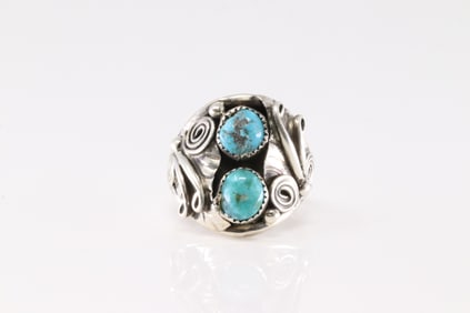 Native America Navajo Sterling Silver Turquoise Ring By B.