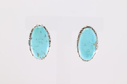Native America Navajo Sterling Silver Kingman Turquoise Post Earring's By Mike Dedman.