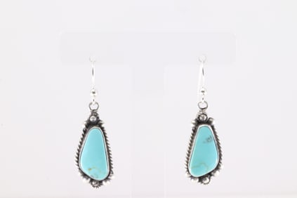 Native America Navajo Sterling Silver Kingman Turquoise Dangling Earring's By Elouise Kee.