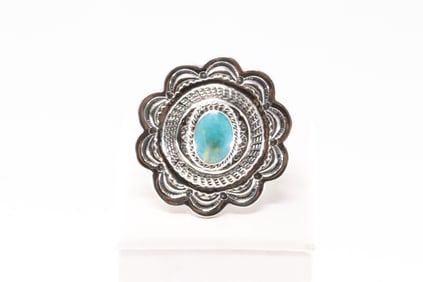 Native America Navajo Sterling Silver Turquoise Ring By Gilbert Smith.