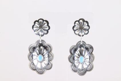 Native America Navajo Sterling Silver Kingman Turquoise Post / Dangling Earring's By Lavina Benally.