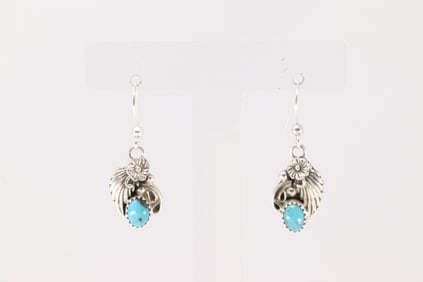 Native America Navajo Sterling Silver Kingman Turquoise Dangling Earring's By Jamson Belin.