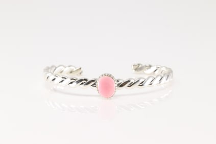 Native America Navajo Sterling Silver Pink Conch Shell Bracelet Cuff By Ryntanna Yazzie.