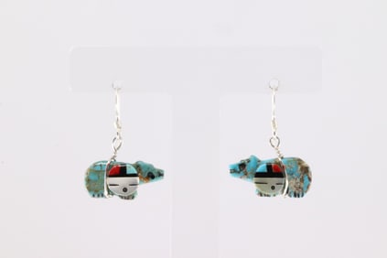 Native America Zuni Sterling Silver Multi-Color Stone Fetish Dangling Earring's By Darrin Boone &