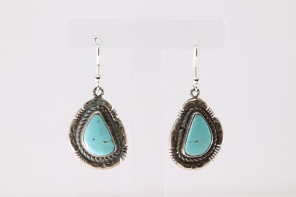Native America Navajo Sterling Silver Kingman Turquoise Dangling Earring's By Jason Bahe.