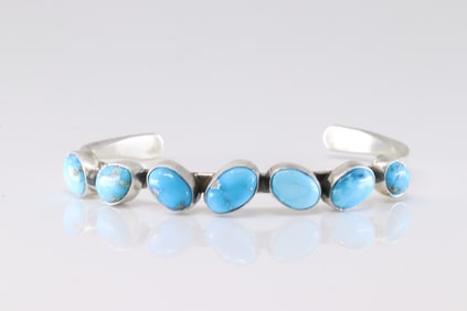 Native America Navajo Sterling Silver Turquoise Bracelet Cuff By Verley Betone.