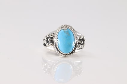 Native America Navajo Sterling Silver Turquoise Ring By Sheena Jack.