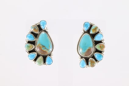 Native America Navajo Sterling Silver Kingman Turquoise Post Earring's By Geraldine James.
