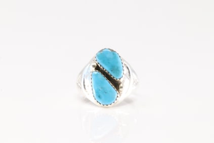 Native America Navajo Sterling Silver Turquoise Ring By L.