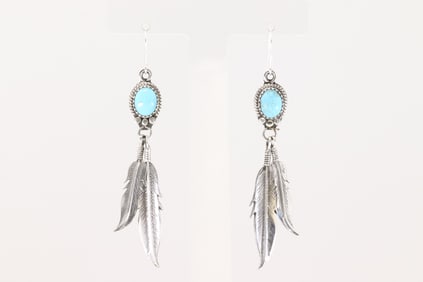 Native America Navajo Sterling Silver Turquoise Dangling Earring's By Rita Largo.