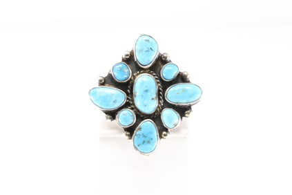 Native America Navajo Sterling Silver Kingman Turquoise Ring By W.D.