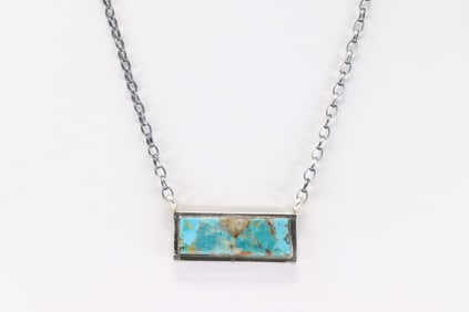 Native America Navajo Sterling Silver Kingman Turquoise Necklace By Steve Francisco.