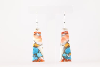 Native America Navajo Sterling Silver Spiny Oyster & Turquoise Dangling Earring's By Jameson Pete.