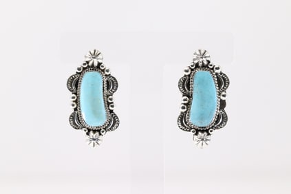 Native America Navajo Sterling Silver Turquoise Post Earring's By Sadie Jim.