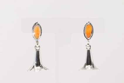 Native America Navajo Sterling Silver Spiny Oyster Post / Dangling Blossom Earring's By Sheena Jack.