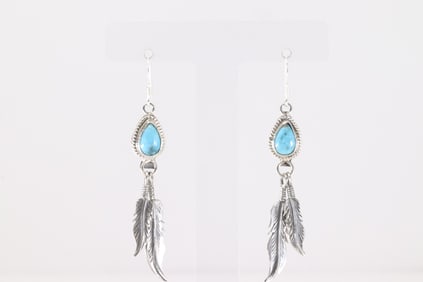 Native America Navajo Sterling Silver Turquoise Dangling Earring's By Sharon McCarthy.