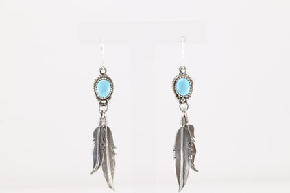 Native America Navajo Sterling Silver Turquoise Dangling Earring's By Rita Largo.
